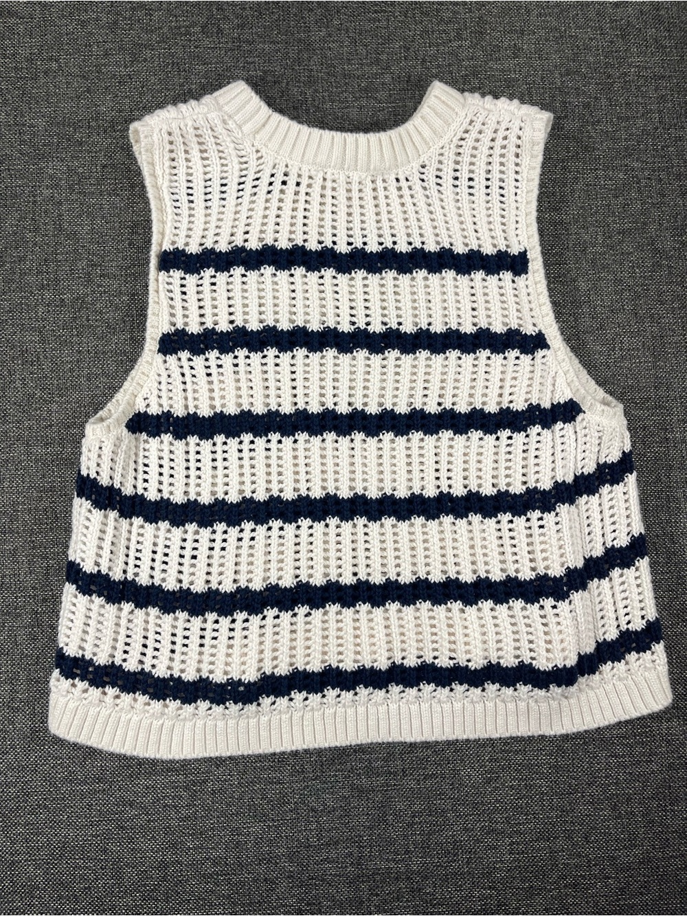 Hollister Cream and Navy Striped Crochet Knit Sleeveless Sweater Vest - Picture 4 of 5